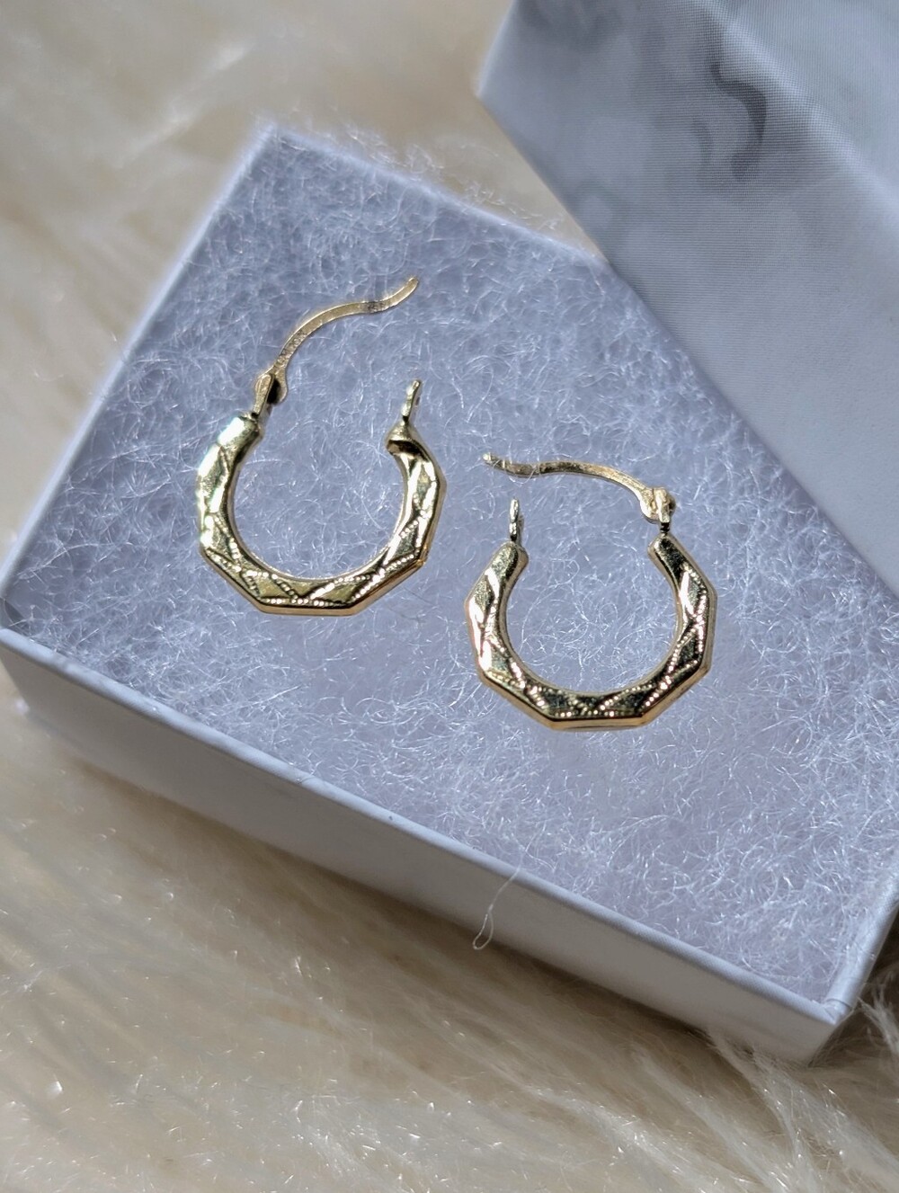 Real 10k Gold Diamond Cut Hoop Earrings